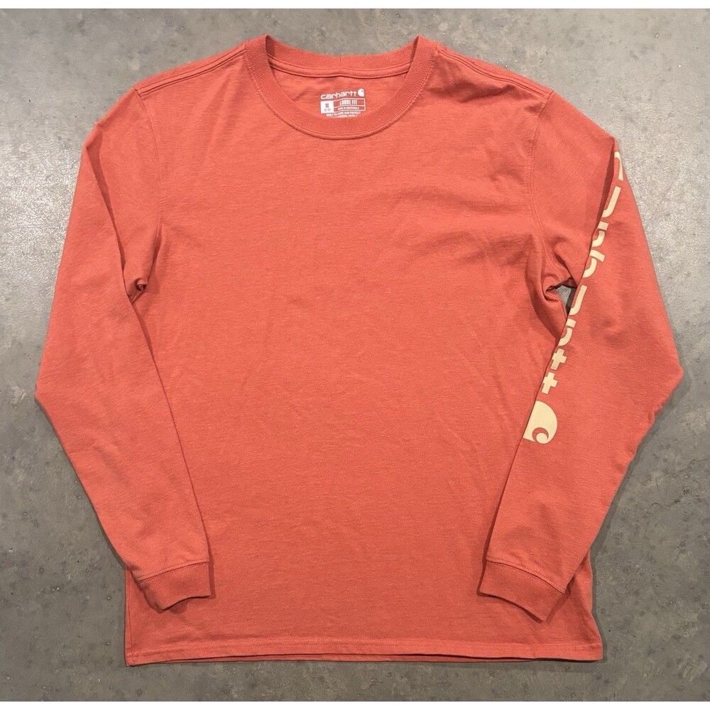 Carhartt Women’s Loose Fit M (8-10) Peach Heavyweight Long Sleeve Logo Shirt